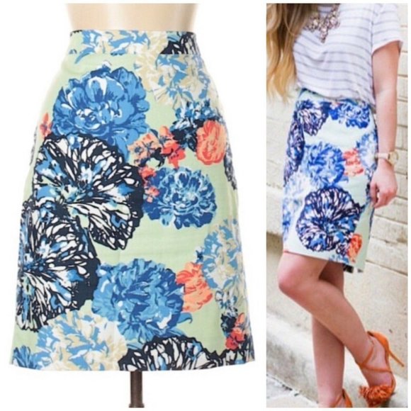 Crew Pencil Skirt Floral Basketweave Mint Green